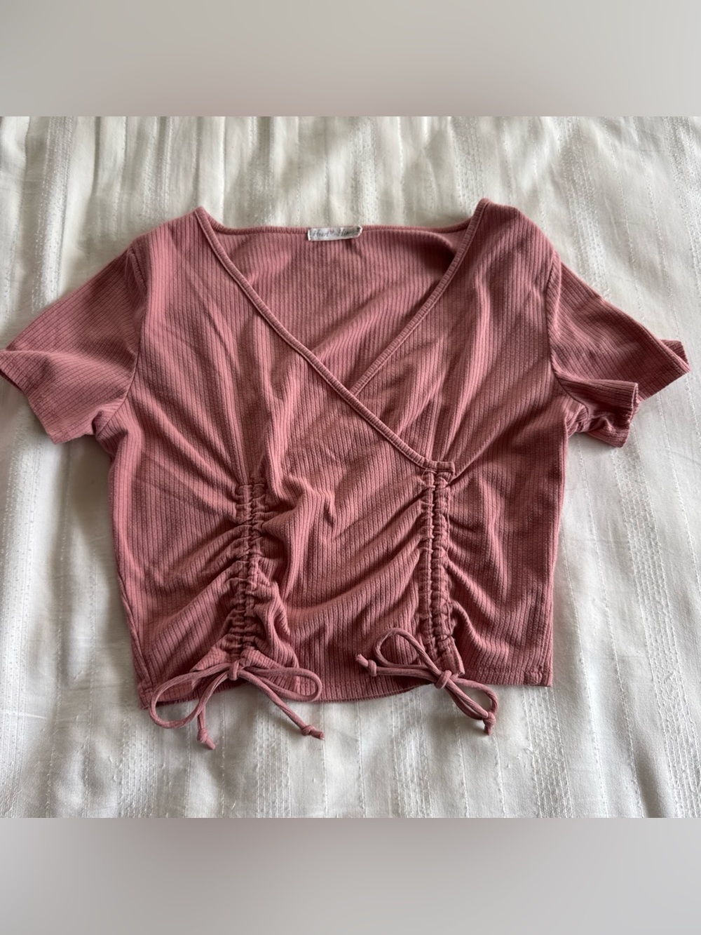 Heart Hips Ribbed Wrap Crop Top - Dusty Rose